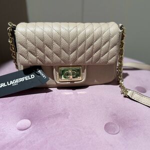 Karl Lagerfeld Taupe Quilted Crossbody Bag